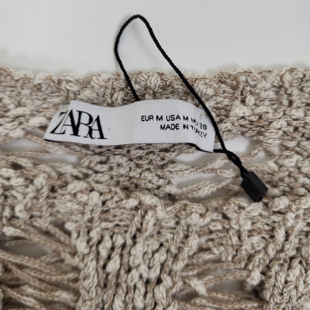 H&M cotton open knit crew neck long sleeve crop cropped beige crochet - Picture 8 of 9